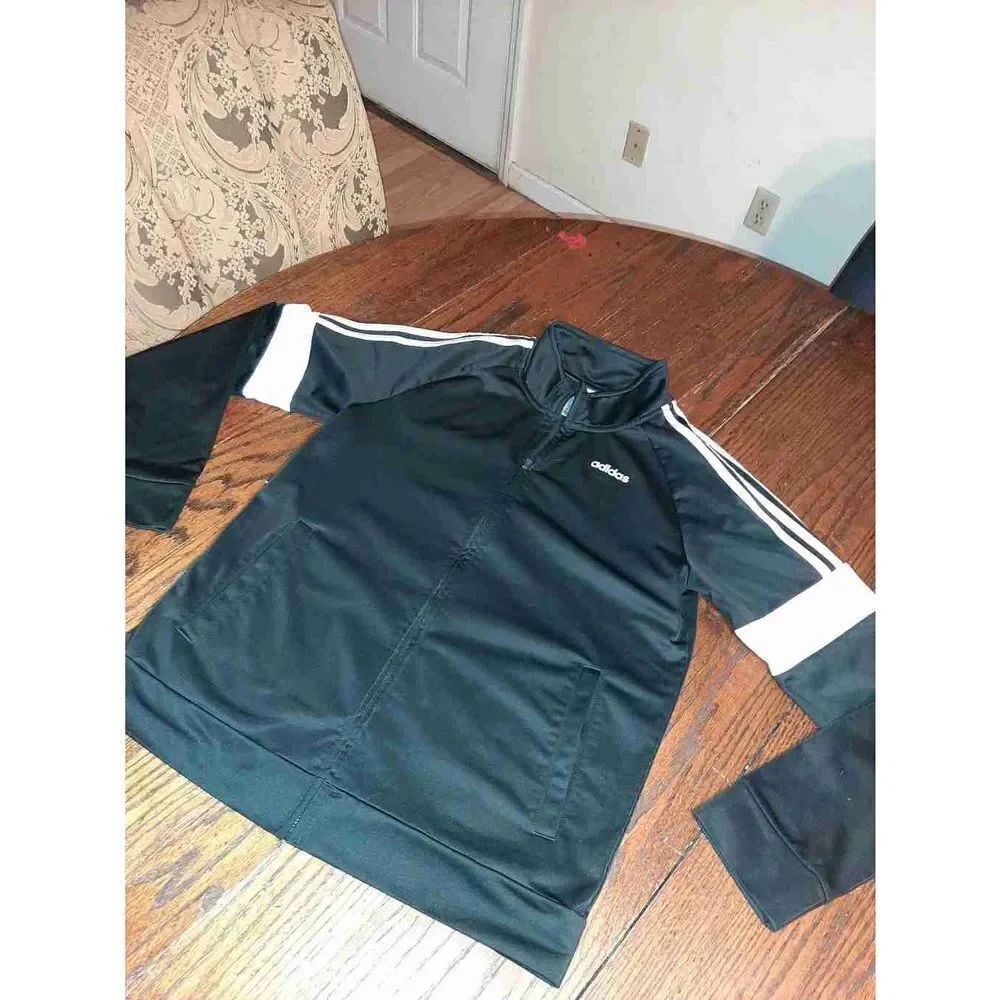 Boys XL 18/20 Adidas Black White Full Zip Jacket with Pockets